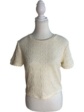 Zara Crochet Knit Blouse Top Ivory Cream